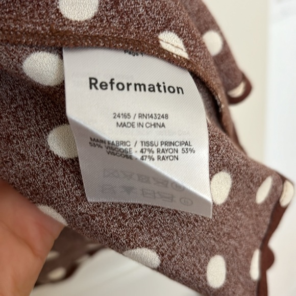 Reformation Mochi Brown Polka Dot Long Sleeve Mini Dress - Picture 6 of 7